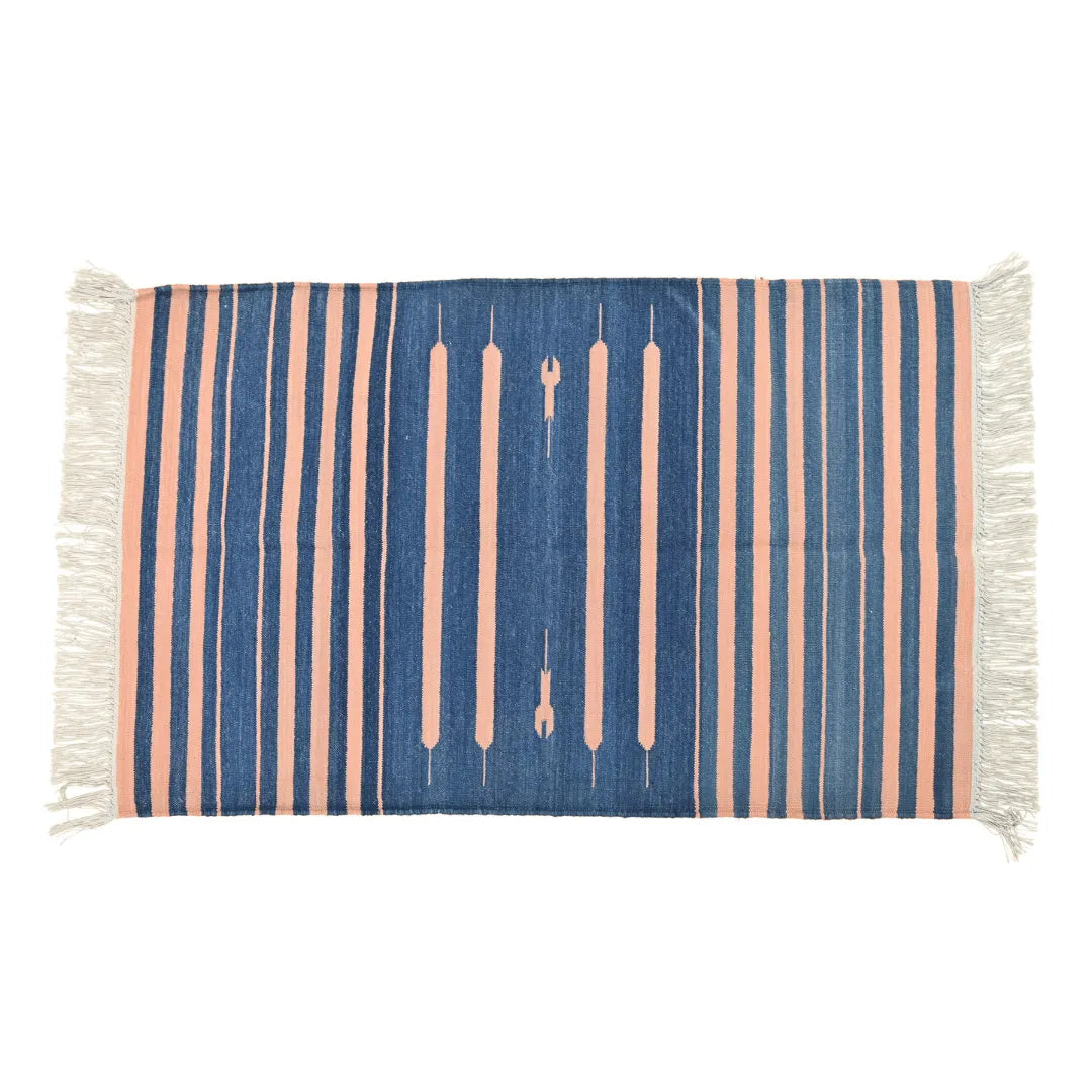 Handwoven Peachy Azure Serenity Fringe Haven Cotton Rug