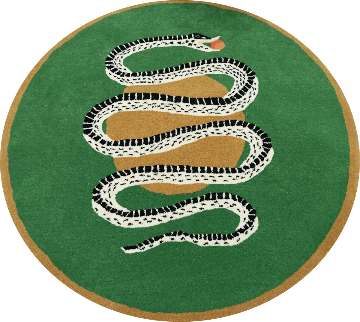 Snake and Apple Green Gold Round Hand Tufted Wool Rug