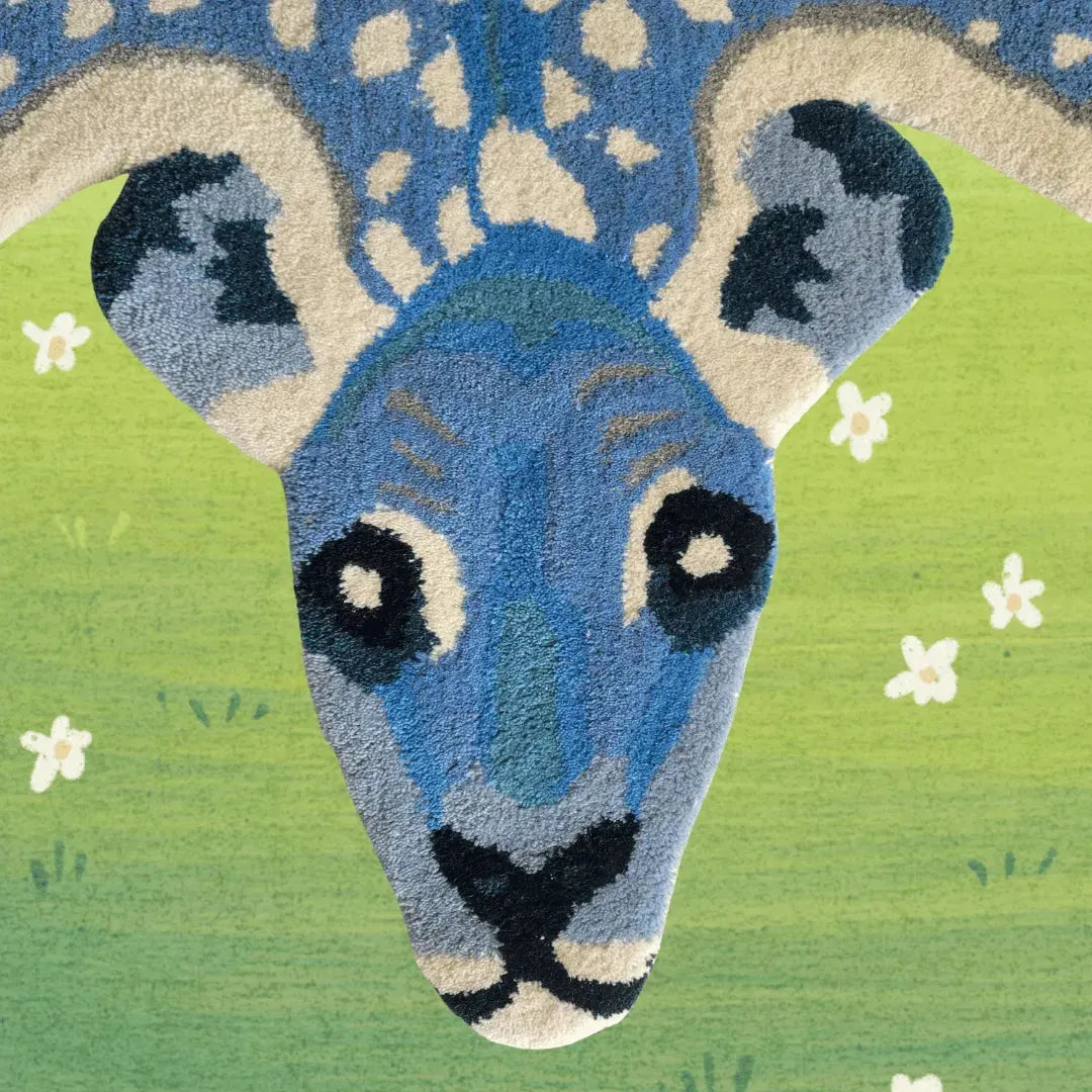 For the Love of Deer Hand Tufted Wool Rug - Dark Blue