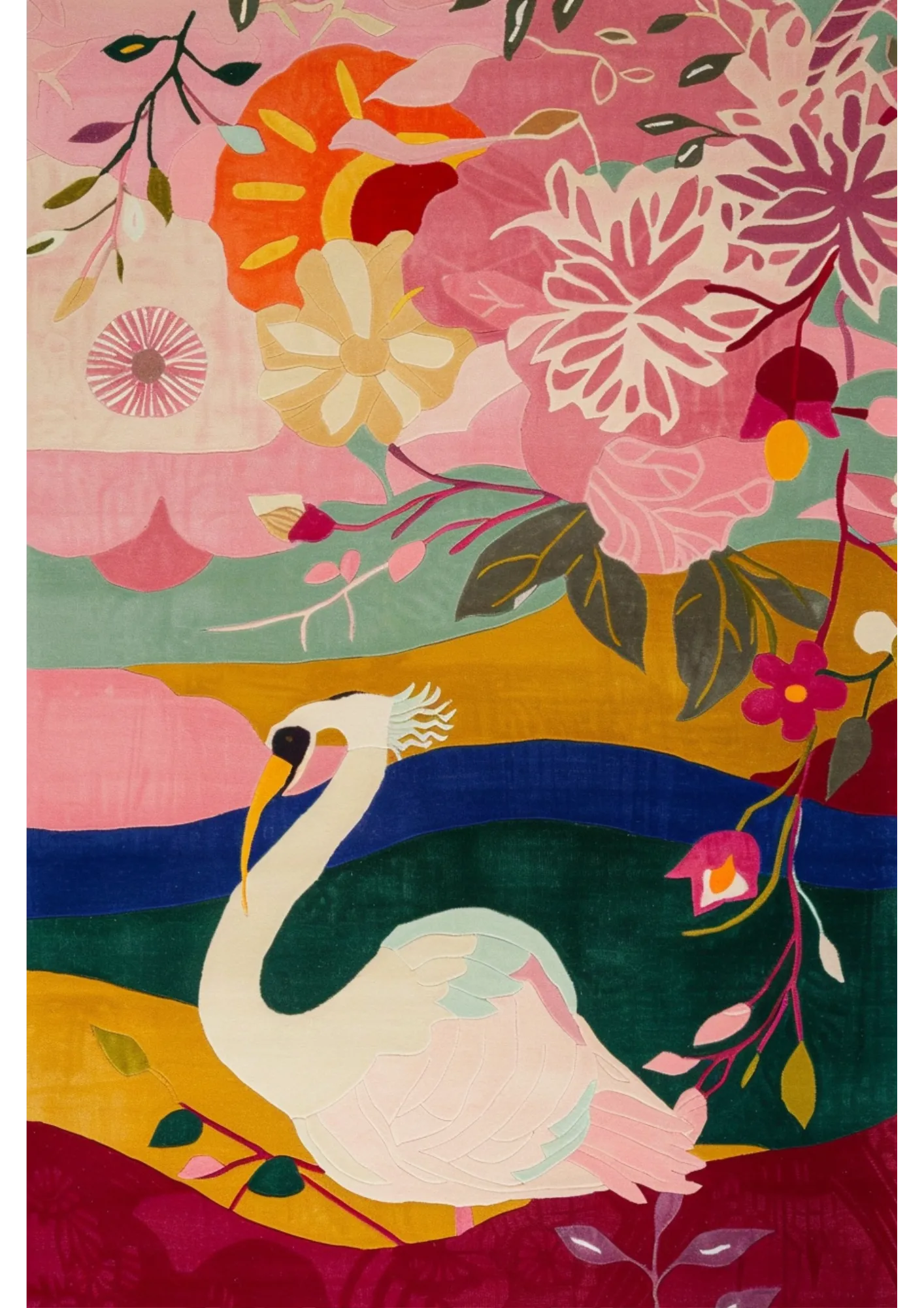 Colorful Swan Lake Hand Tufted Rug