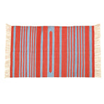 Handwoven Red and Blue Stripe Cotton Rug with Fringes