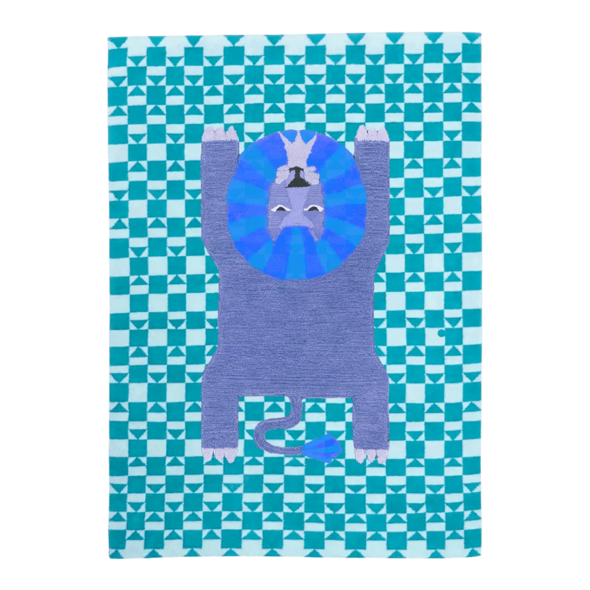 Lion Checkered Hand Tufted Wool Rug - Blue