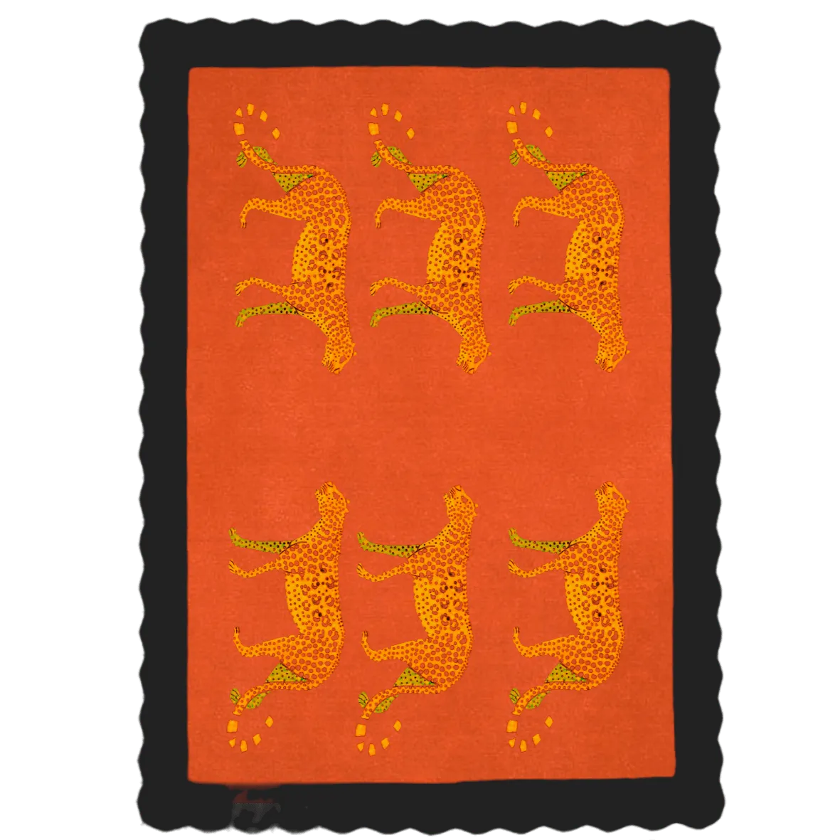 Black Leopards in the Desert Scalloped Hand-Tufted Wool Rug