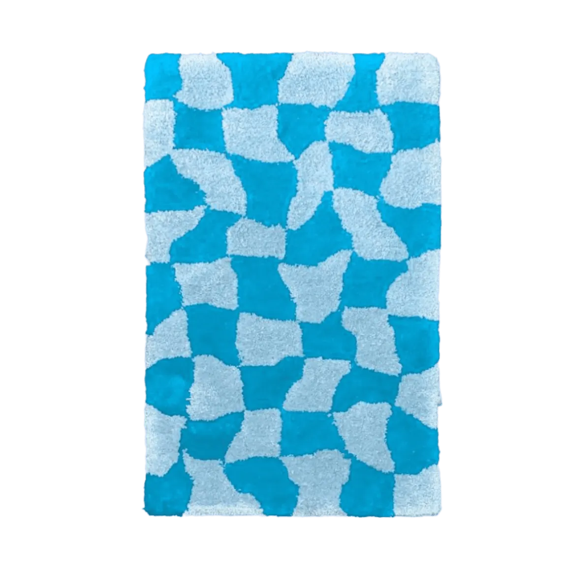 The Blue Abstract Checker hand-tufted wool rug features a modern, geometric checkerboard pattern in varying shades of blue. Its contemporary design and plush wool texture add a stylish, artistic touch to any space.