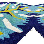 Blue Monstera Leaf Shaped Accent Hand Tufted Wool Rug