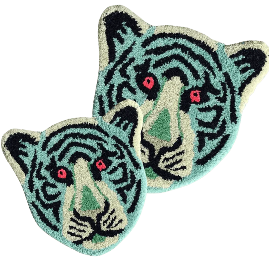 Blue Tiger Face Hand-Tufted Wool Accent Rug