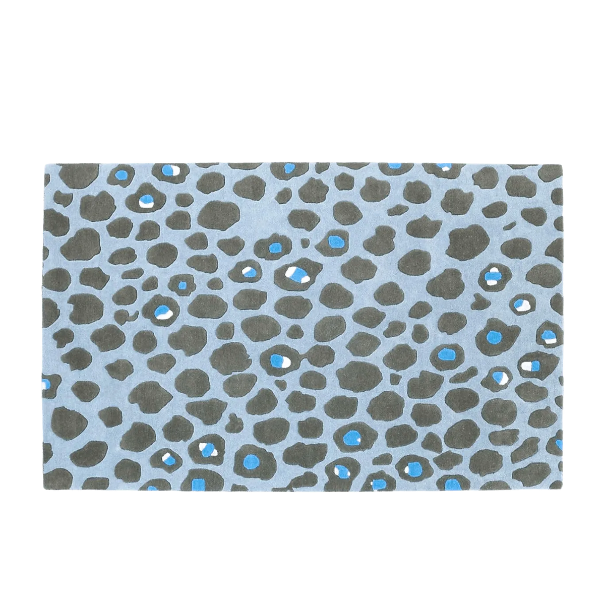 Blue and Black Leopard Print Hand Tufted Wool Rug.