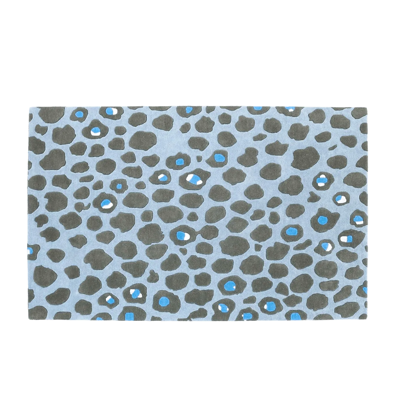 Blue and Black Leopard Print Hand Tufted Wool Rug.