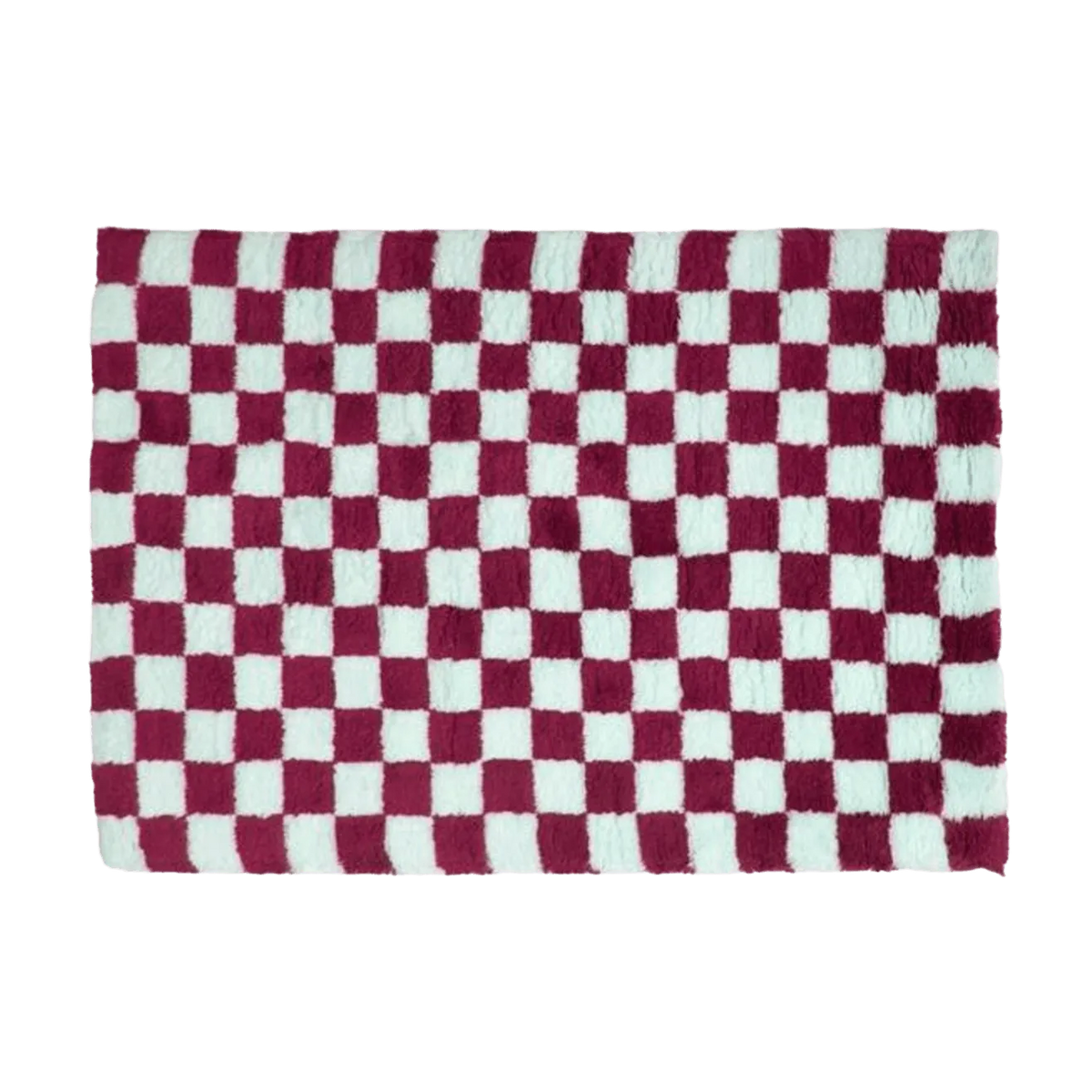 Burgundy and White Classic Checker Wool Rug