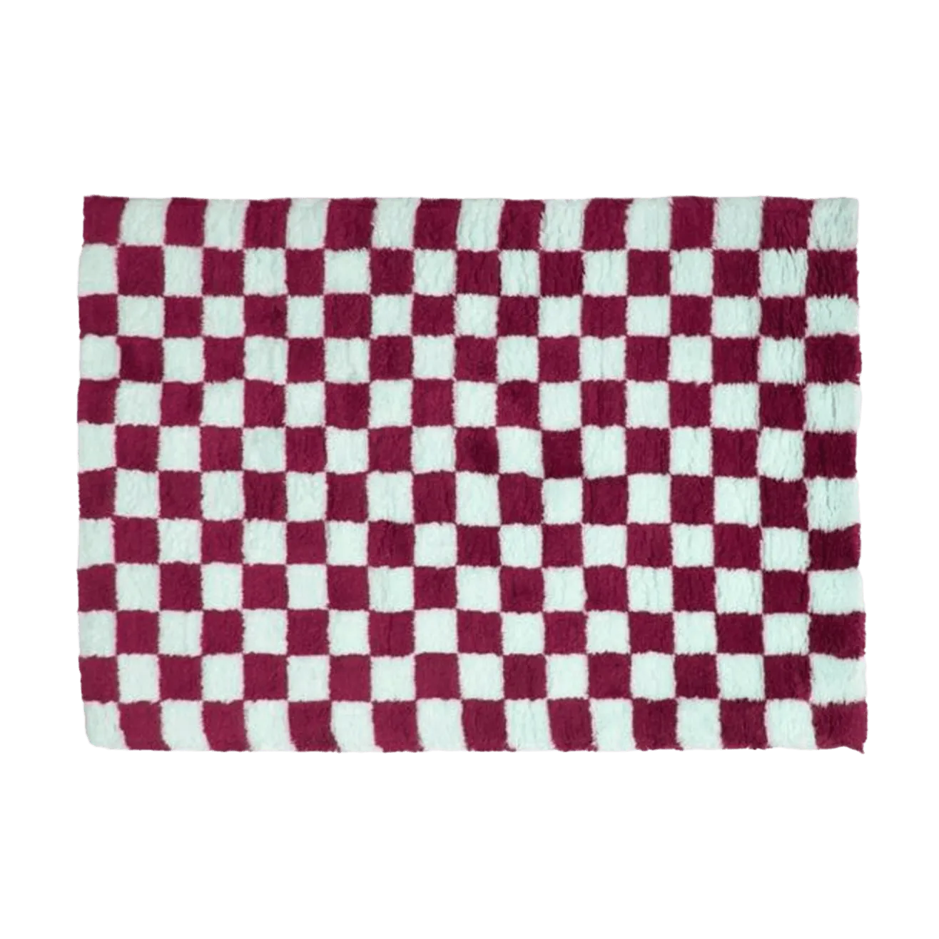 Burgundy and White Classic Checker Wool Rug