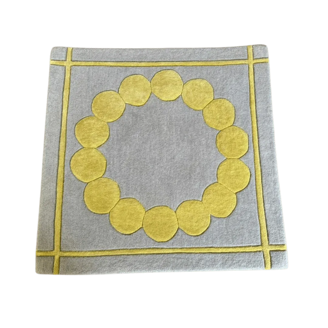 Circle of Suns Square Hand Tufted Wool Rug - Gray