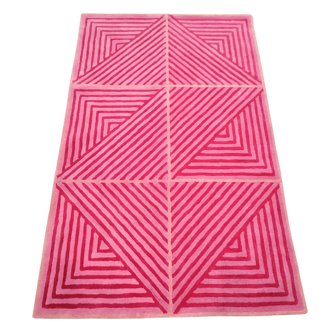 Contemporary Hot Pink Geometric Hand Tufted Wool Rug