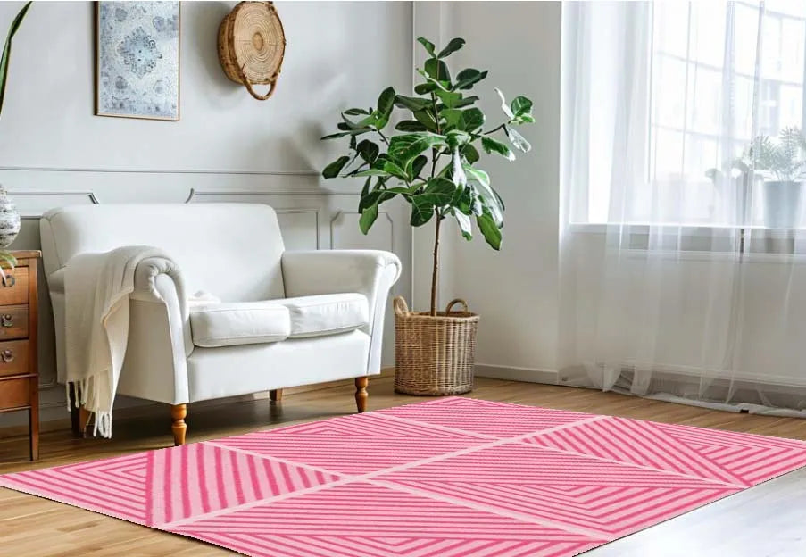 Contemporary Pink Geometric Hand Tufted Wool Rug