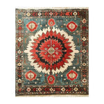 Crimson and Turquoise Hand Knotted Area Rug