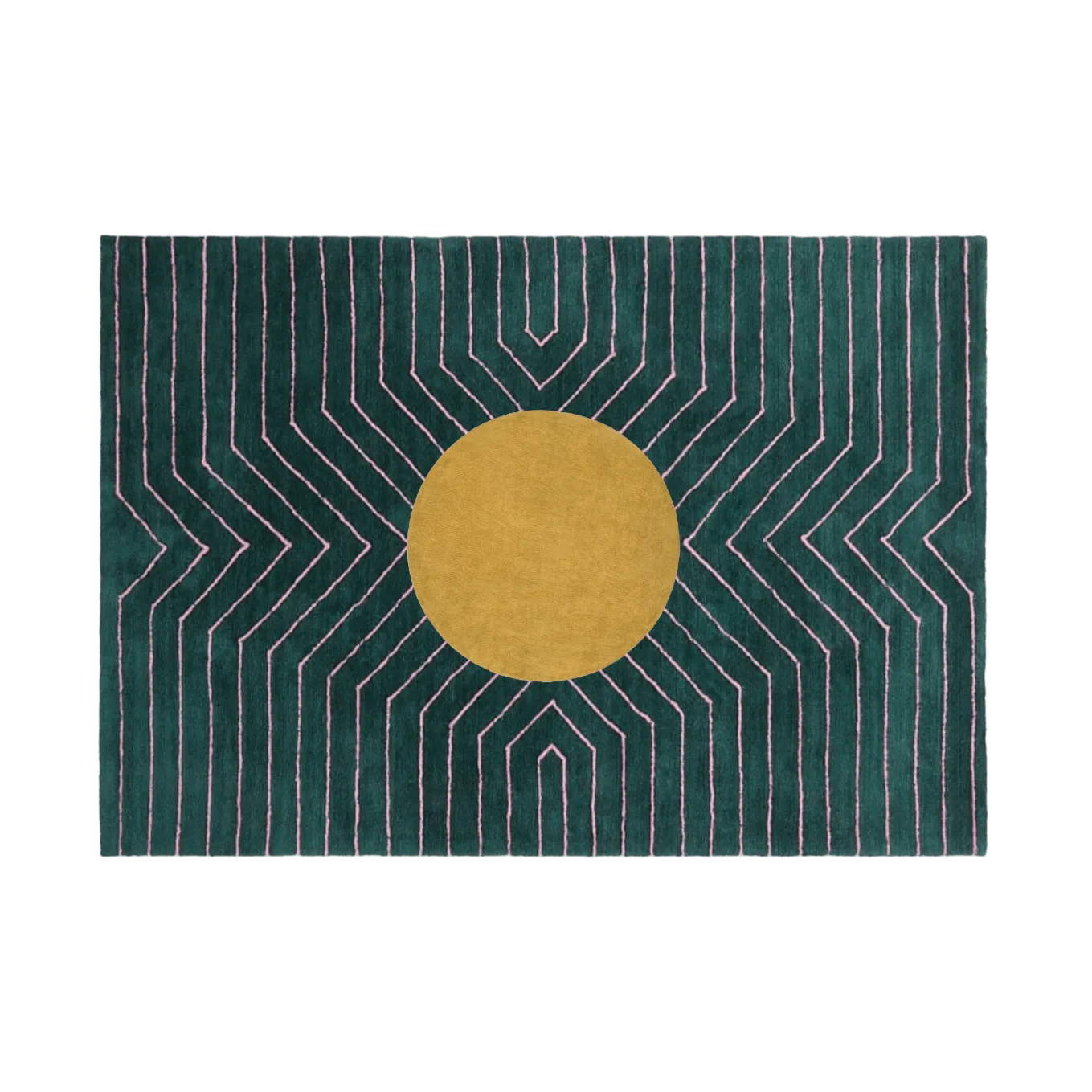 Dark Teal Gold Circle Geometric Hand Tufted Wool Rug