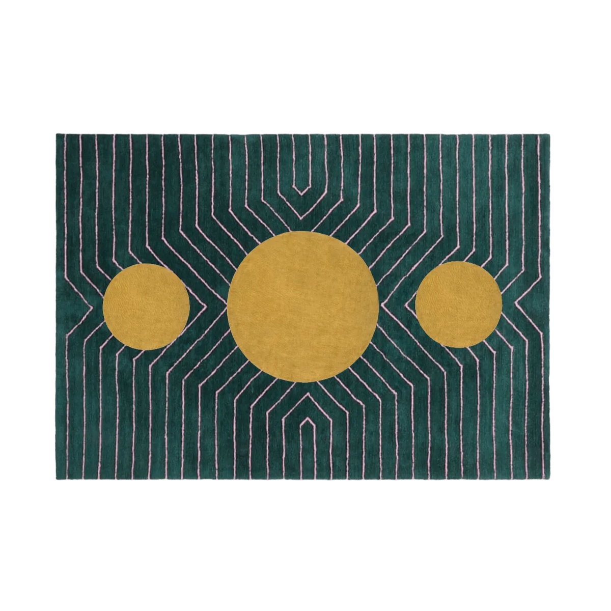 Dark Teal Golden Geometric Hand Tufted Wool Rug