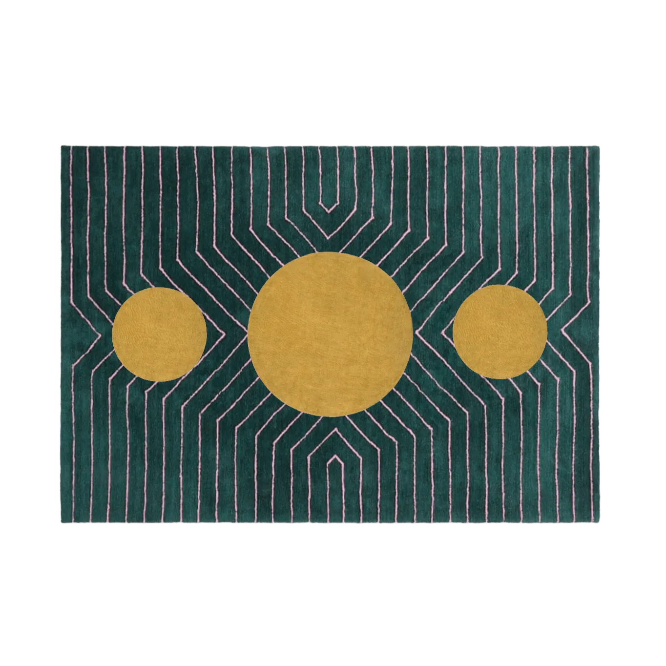 Dark Teal Golden Geometric Hand Tufted Wool Rug