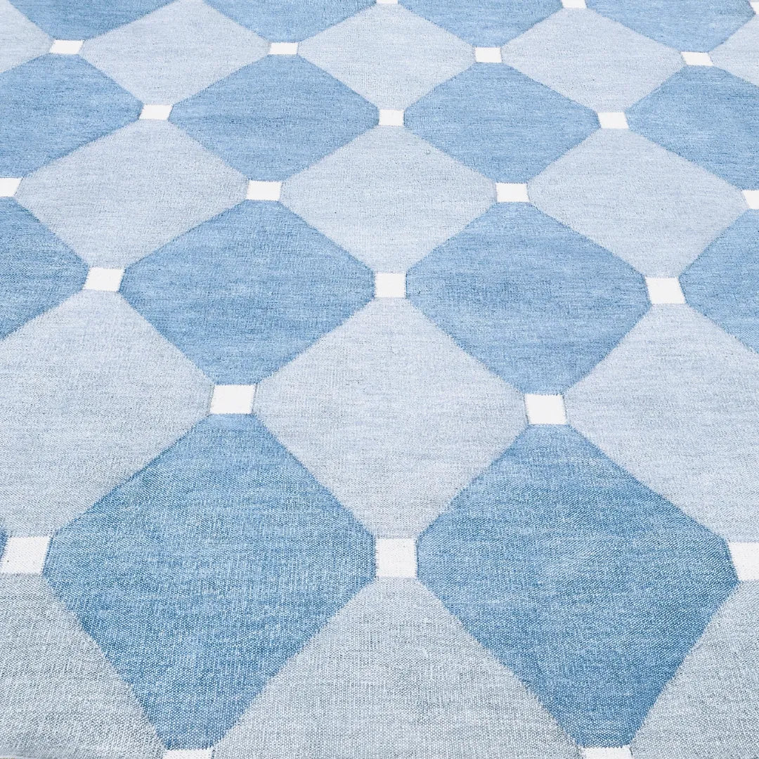 Diamond Blue Classic Dhurrie Cotton Rug - 1001 KNOTS