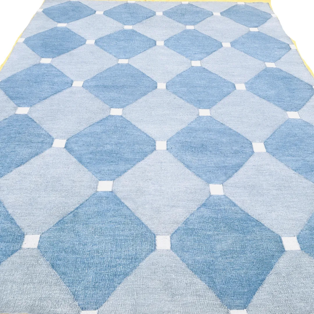 Diamond Blue Classic Dhurrie Cotton Rug - 1001 KNOTS