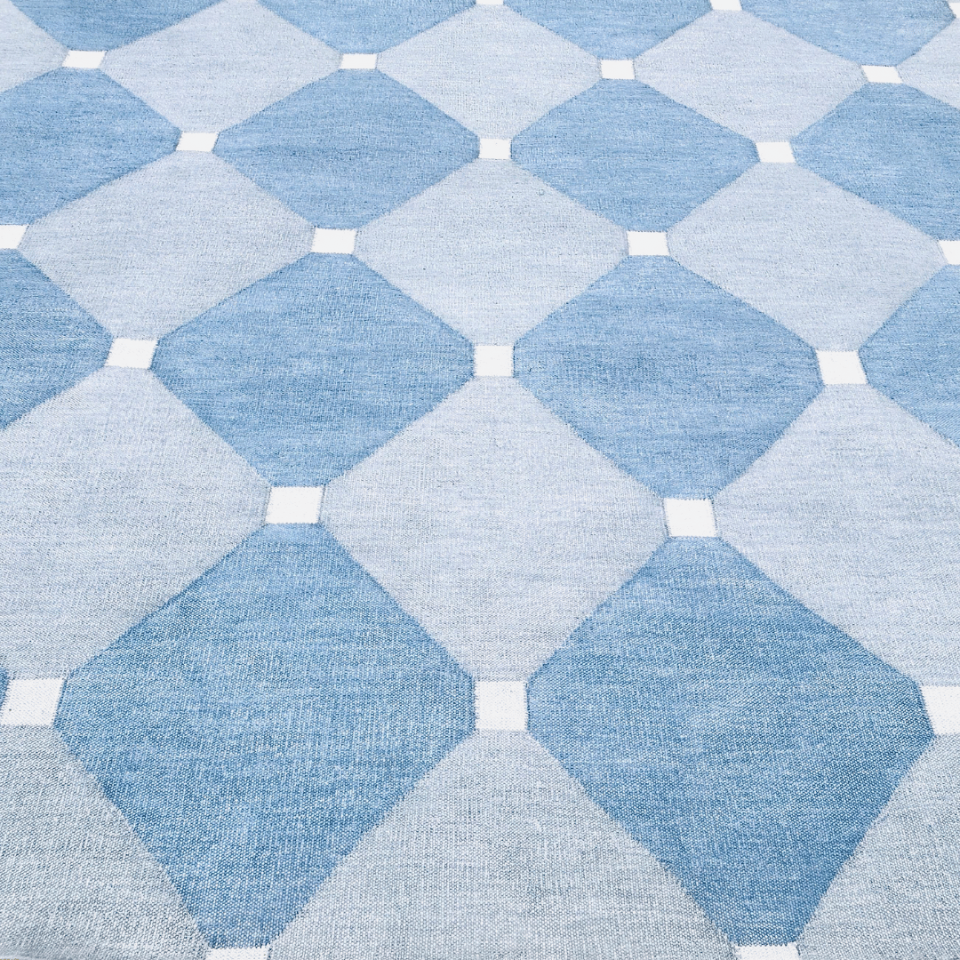 Diamond Blue Classic Dhurrie Cotton Rug - 1001 KNOTS