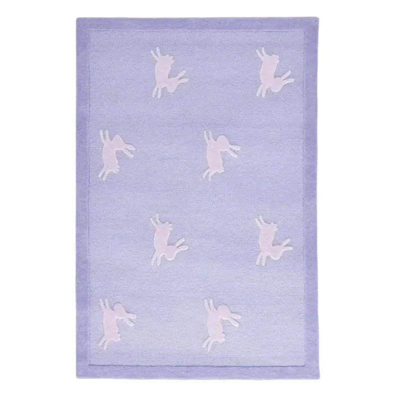 For the Love of Rabbits Hand Tufted Wool Rug - Purple