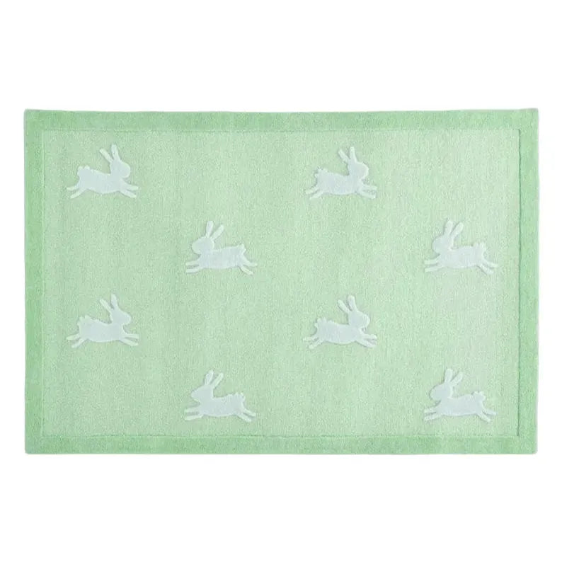 For the Love of Rabbits Hand Tufted Wool Rug - Green