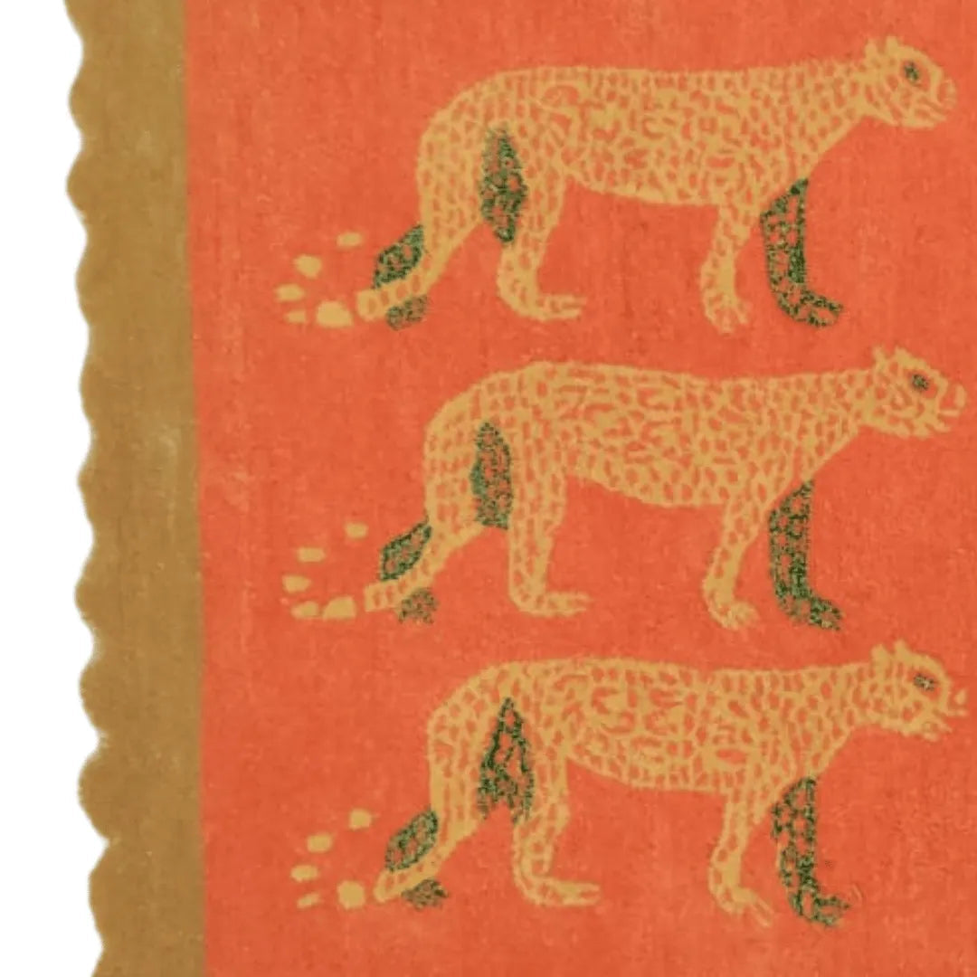 Gold Leopards in the Desert Scalloped Hand-Tufted Wool Rug