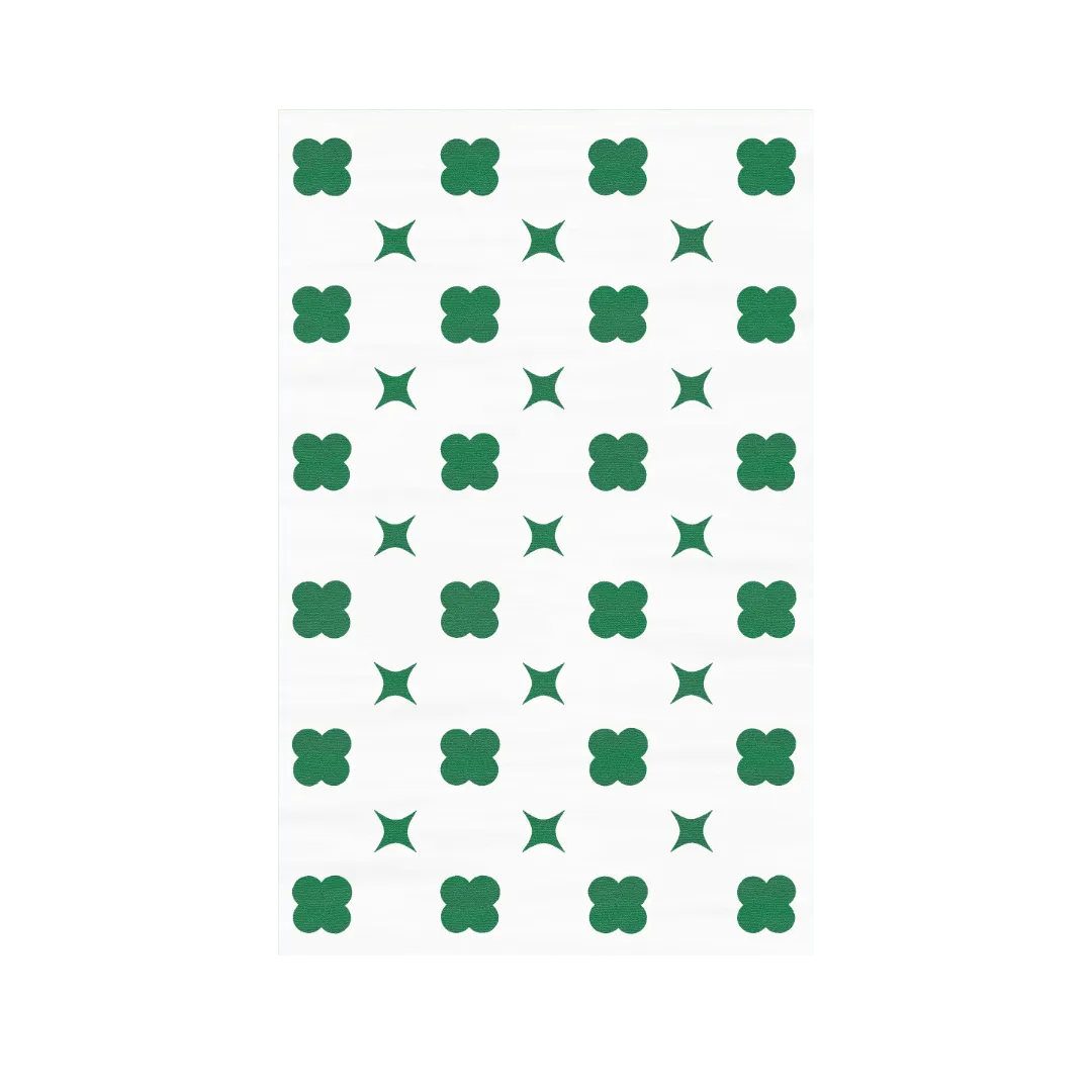 Green Clovers Hand Tufted Rug - White