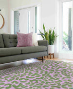 Green Leopard Print Hand Tufted Wool Rug