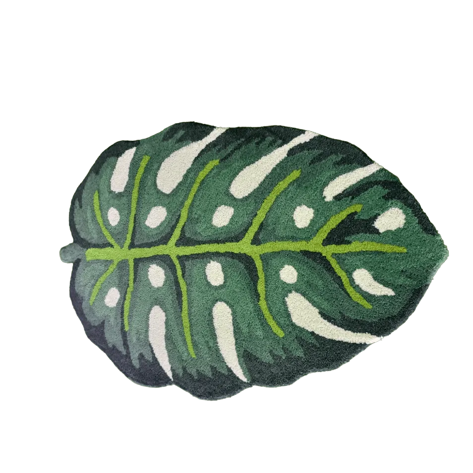 Green Monstera Leaf Shaped Accent Hand Tufted Wool Rug