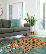 Green Oriental Tiger Hand Tufted Wool Rug