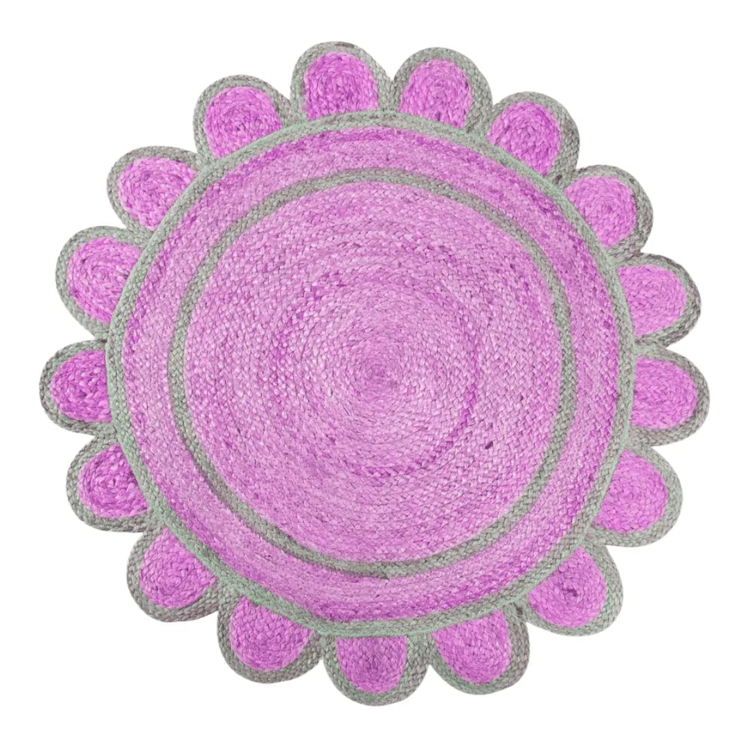 Handmade Scalloped Round Jute Rug - Pink