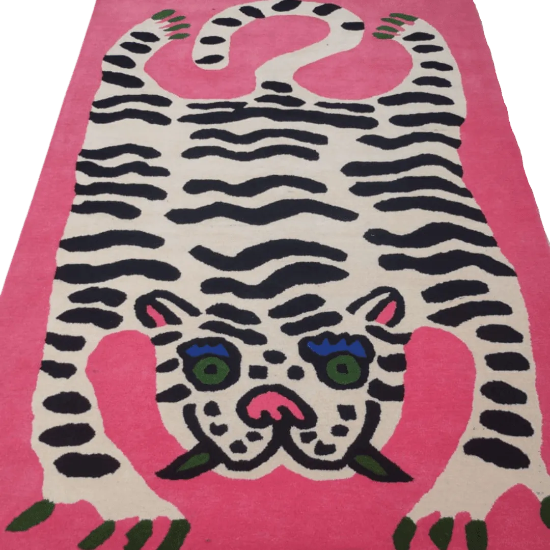 Hand Tufted Pink Tiger Wool Area Rug