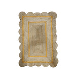 Handmade Yellow Trim Scalloped Jute Rug