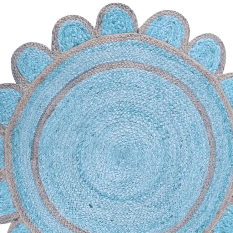 Handmade Scalloped Round Jute Rug - Blue