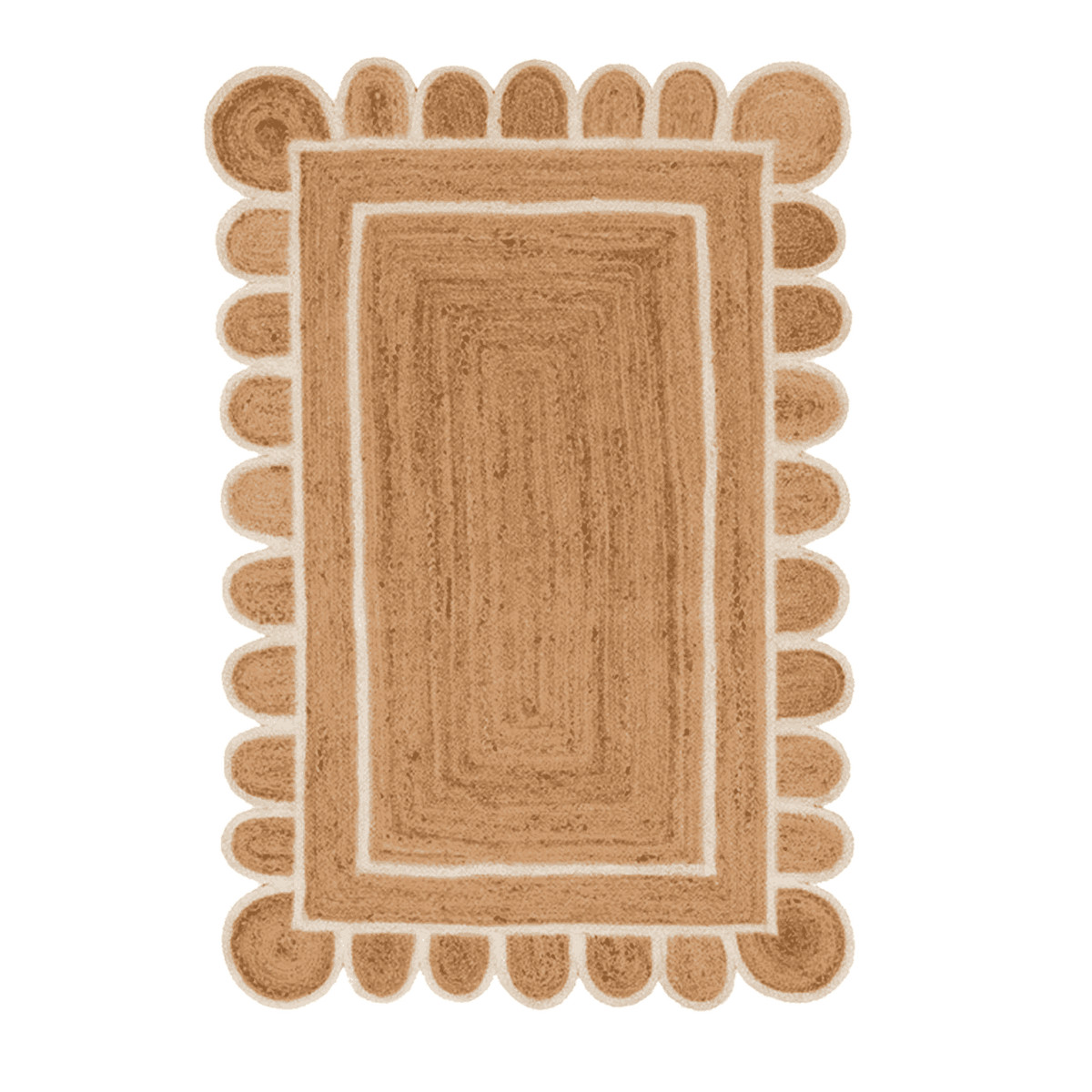 Handmade White Scalloped Jute Rug - 1001 KNOTS