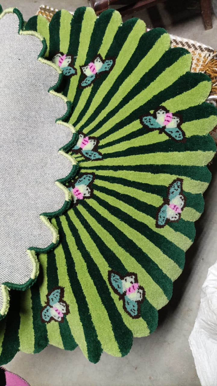 Butterflies over Flower Hand Tufted Wool Rug - Green - MAIA HOMES