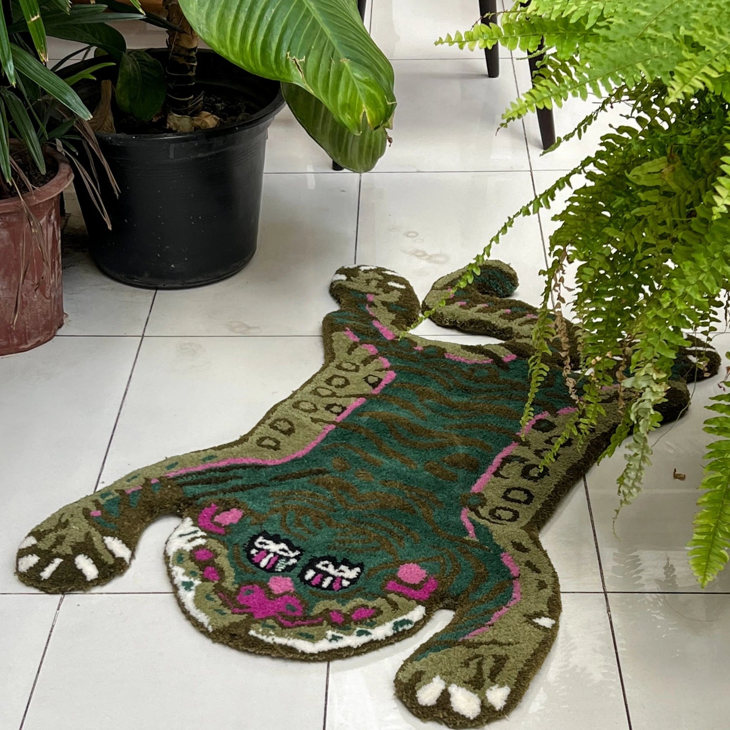 Green Asian Tiger Wool Rug