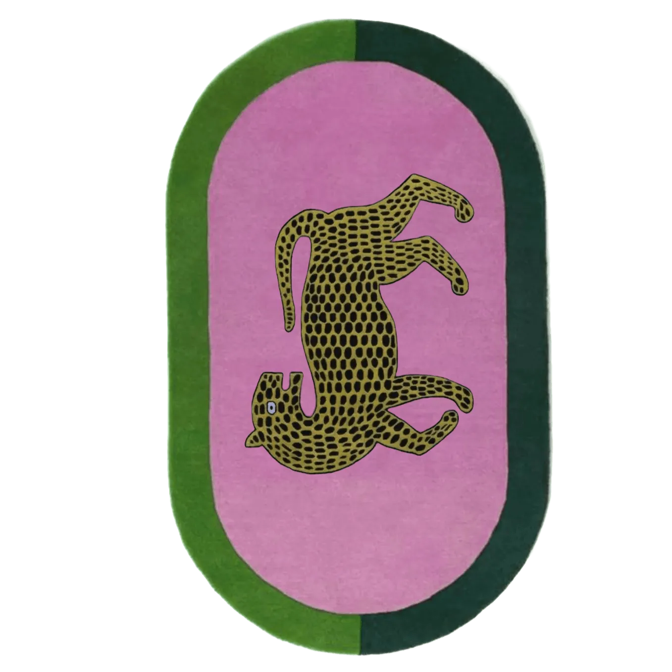 Leopard on Pink Oval Hand Tufted Wool Rug