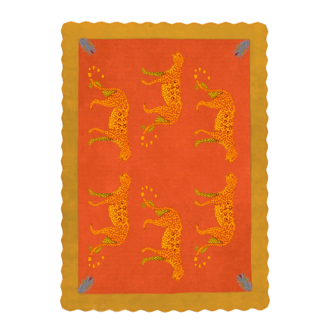 Wandering Leopards in the Desert Scalloped Hand-Tufted Wool Rug