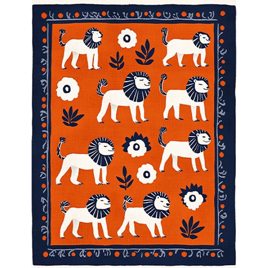 The Lion's Parade Hand-Tufted Rug is a vibrant and playful addition to any home decor. This rug features a procession of majestic lions in bold navy blue, set against a contrasting background. Its hand-tufted construction ensures durability and a plush feel underfoot. Perfect for adding a touch of whimsy and elegance to your living space