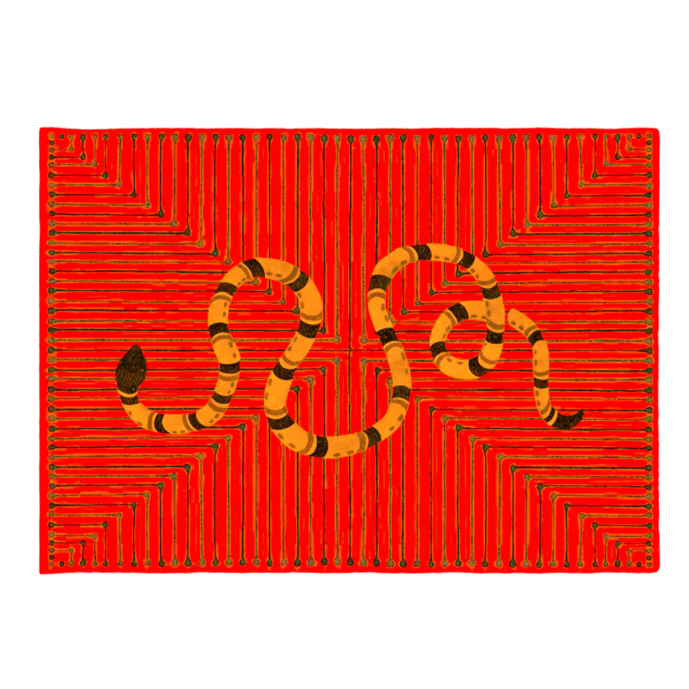 Magic Snake Animal Red Hand Tufted Wool Rug