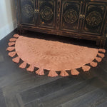 Crocheted Half Moon Bath Rug with Tassels - Pink