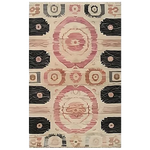 The "Mirage Medallion Hand Tufted Rug" is a captivating blend of traditional and modern artistry. Featuring soft blush pinks, earthy browns, and bold black tones, this rug adds a touch of elegance to any space. Its hand-tufted construction ensures durability and a plush feel underfoot, making it both a stylish and practical addition to your home. 
