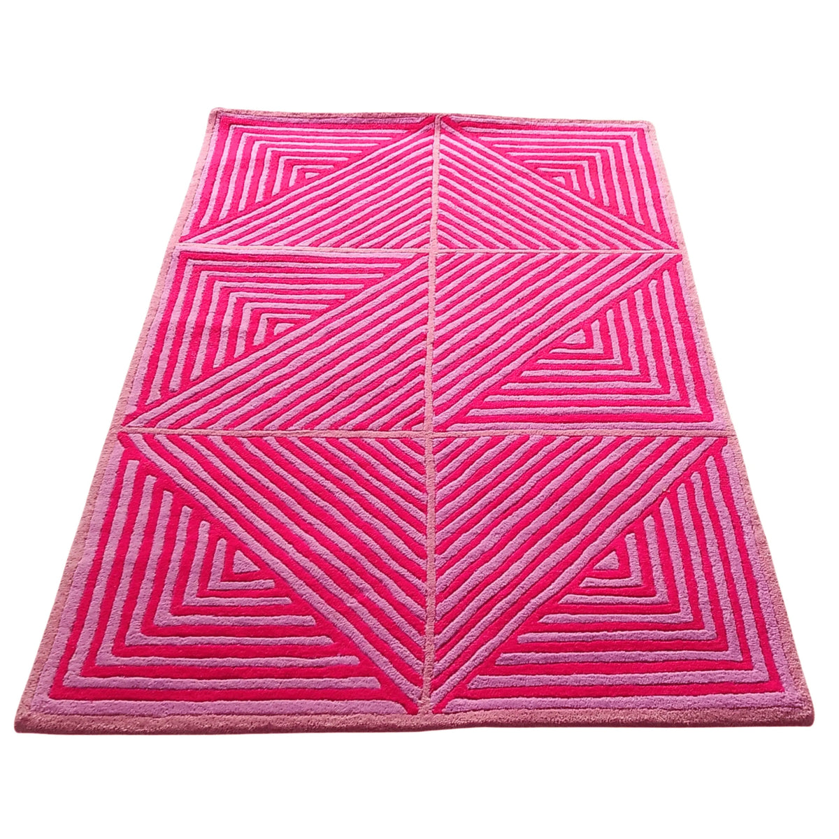 Contemporary Hot Pink Geometric Hand Tufted Wool Rug