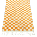 Moroccan Berber Handwoven Checker Wool Area Rug - Orange and White