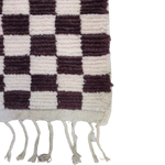 Moroccan Berber Handwoven Checker Wool Area Rug with Tassels - Dark Brown and White