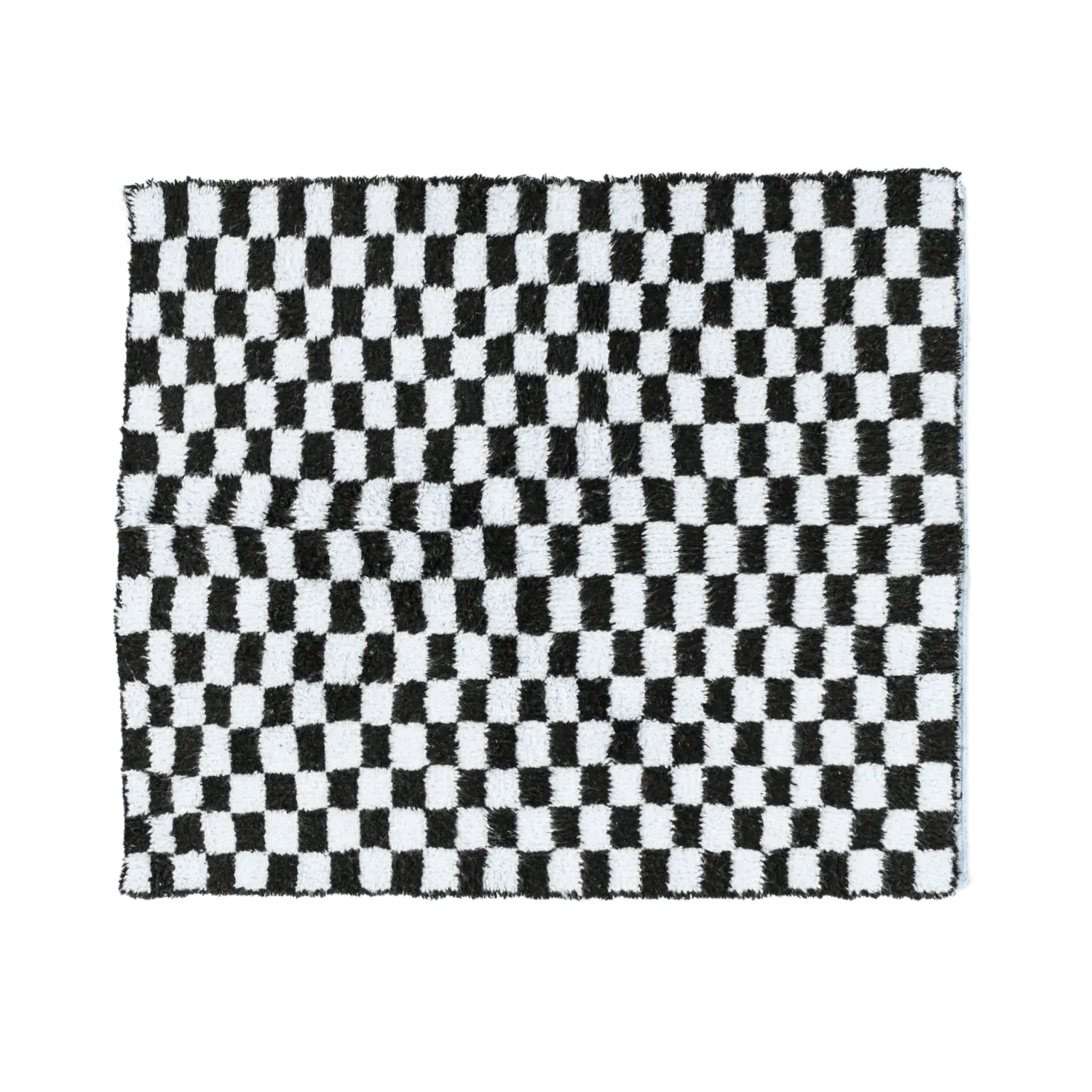 Moroccan Berber Handwoven Checker Wool Area Rug with Tassels - Black and White