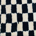 Moroccan Berber Handwoven Checker Wool Area Rug with Tassels - Black and White