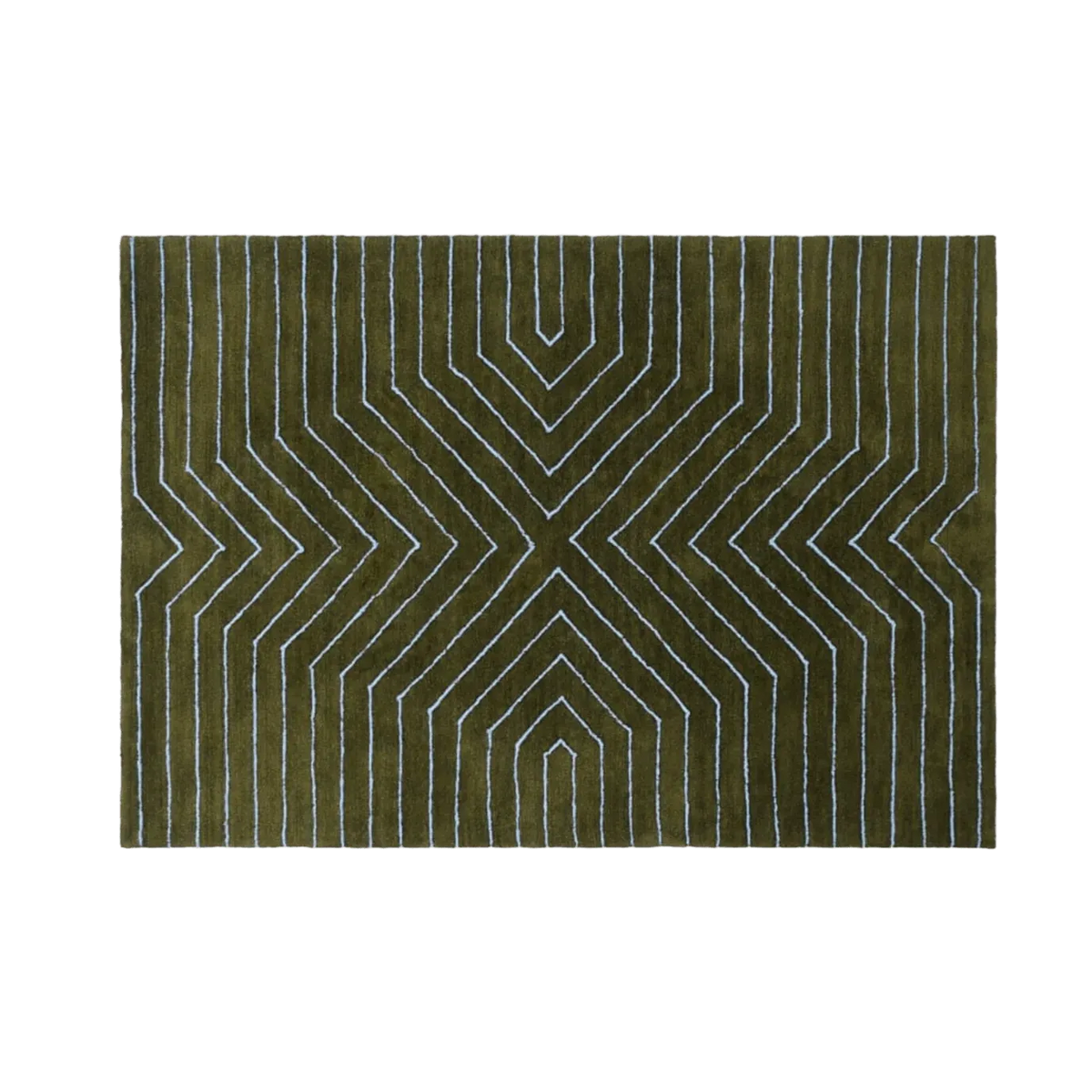 Moss Green Geometric Hand Tufted Wool Rug